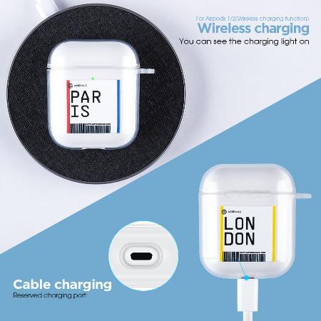Shipping Label Átlátszó Airpods Tok Karabínerrel